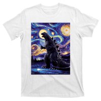 Retro Japanese Kaiju Monster Starry Night Parody T-Shirt