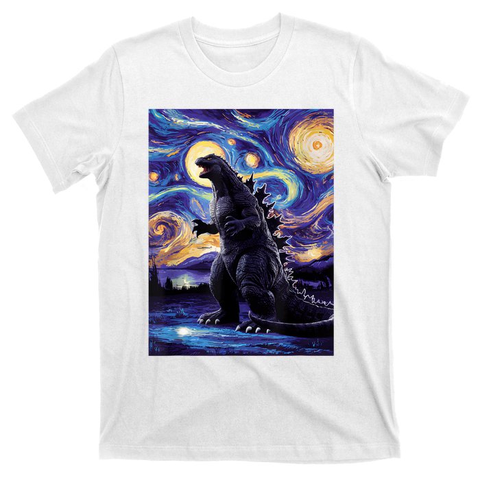 Retro Japanese Kaiju Monster Starry Night Parody T-Shirt