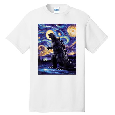 Retro Japanese Kaiju Monster Starry Night Parody Tall T-Shirt