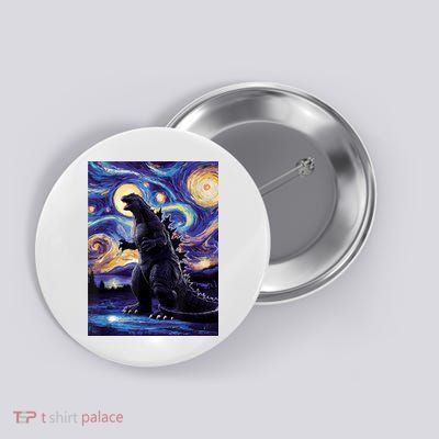 Retro Japanese Kaiju Monster Starry Night Parody Button