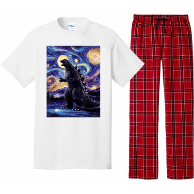 Retro Japanese Kaiju Monster Starry Night Parody Pajama Set