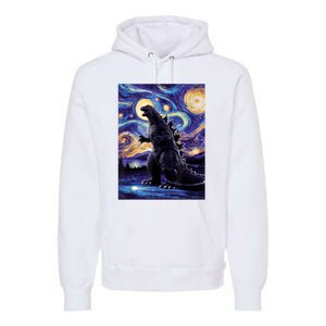 Retro Japanese Kaiju Monster Starry Night Parody Premium Hoodie