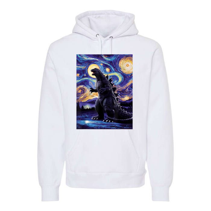 Retro Japanese Kaiju Monster Starry Night Parody Premium Hoodie