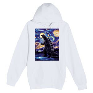 Retro Japanese Kaiju Monster Starry Night Parody Premium Pullover Hoodie