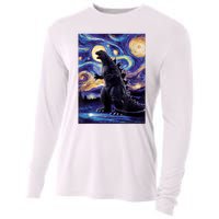 Retro Japanese Kaiju Monster Starry Night Parody Cooling Performance Long Sleeve Crew