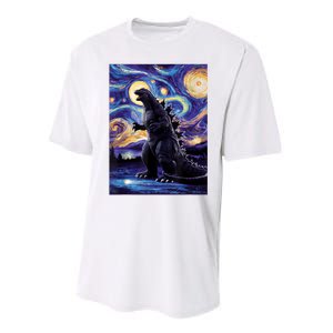 Retro Japanese Kaiju Monster Starry Night Parody Performance Sprint T-Shirt