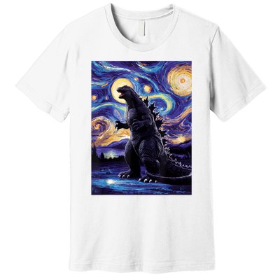 Retro Japanese Kaiju Monster Starry Night Parody Premium T-Shirt