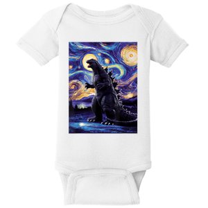 Retro Japanese Kaiju Monster Starry Night Parody Baby Bodysuit