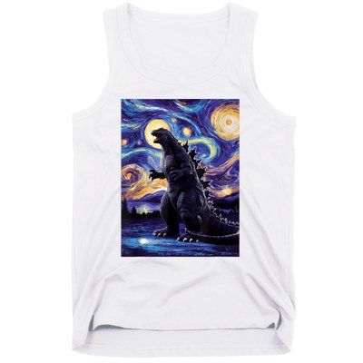 Retro Japanese Kaiju Monster Starry Night Parody Tank Top