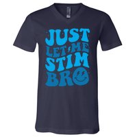 Retro Just Let Me Stim Bro Autism Awareness V-Neck T-Shirt