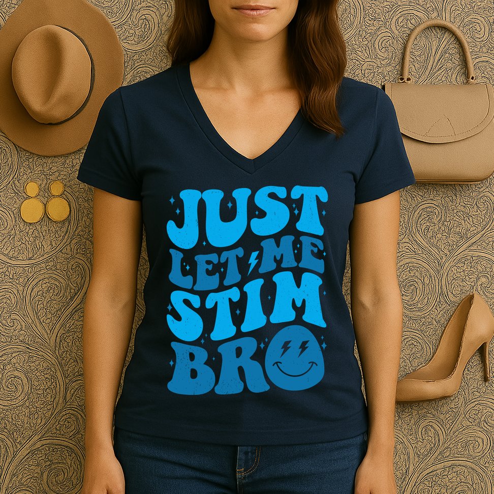 Retro Just Let Me Stim Bro Autism Awareness Women's V-Neck T-Shirt