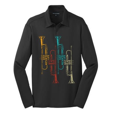 Retro Jazz Music Trumpeter Gifts Trumpet Silk Touch Performance Long Sleeve Polo