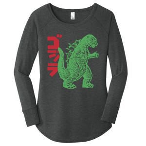 Retro Japanese Monster Movie Inspired Women's Perfect Tri Tunic Long Sleeve Shirt