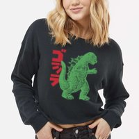 Retro Japanese Monster Movie Inspired Cropped Pullover Crew
