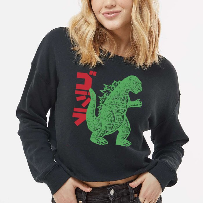 Retro Japanese Monster Movie Inspired Cropped Pullover Crew