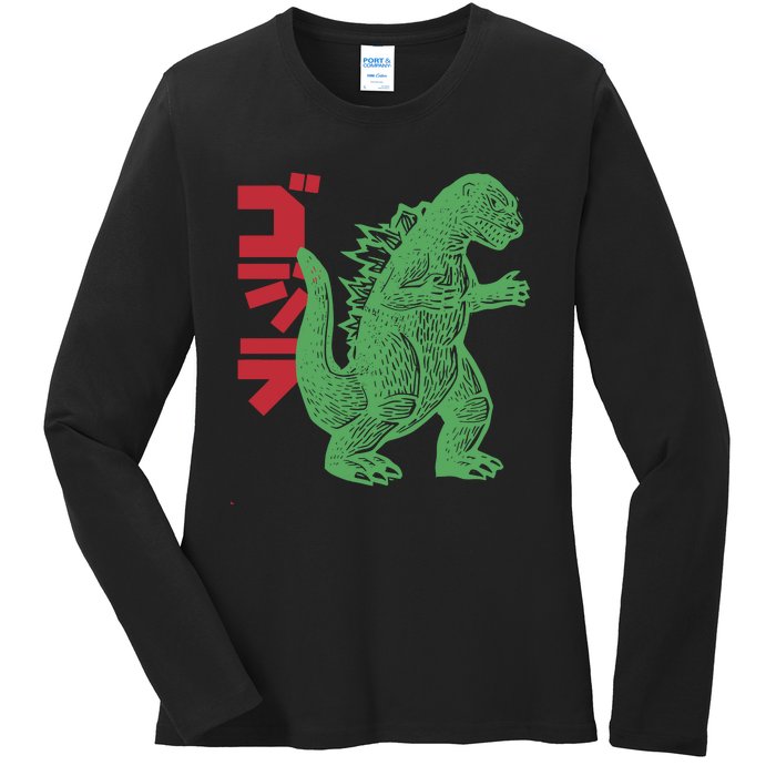 Retro Japanese Monster Movie Inspired Ladies Long Sleeve Shirt