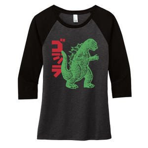 Retro Japanese Monster Movie Inspired Women's Tri-Blend 3/4-Sleeve Raglan Shirt