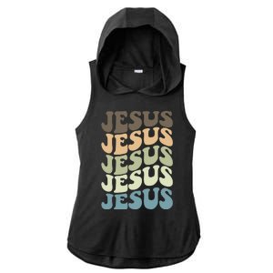 Retro Jesus Name Christian Faith Ladies PosiCharge Tri-Blend Wicking Draft Hoodie Tank