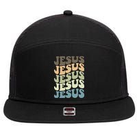 Retro Jesus Name Christian Faith 7 Panel Mesh Trucker Snapback Hat