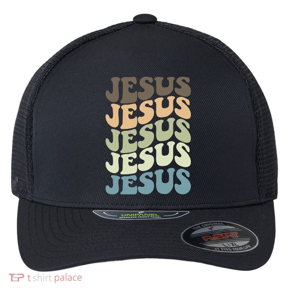 Retro Jesus Name Christian Faith Flexfit Unipanel Trucker Cap