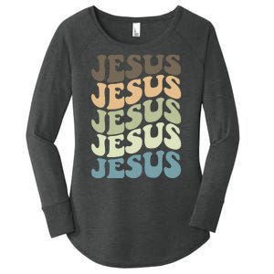 Retro Jesus Name Christian Faith Women's Perfect Tri Tunic Long Sleeve Shirt