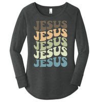 Retro Jesus Name Christian Faith Women's Perfect Tri Tunic Long Sleeve Shirt