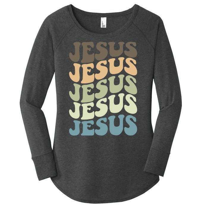 Retro Jesus Name Christian Faith Women's Perfect Tri Tunic Long Sleeve Shirt