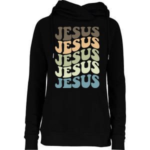 Retro Jesus Name Christian Faith Womens Funnel Neck Pullover Hood