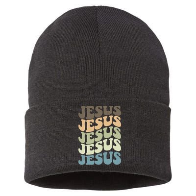 Retro Jesus Name Christian Faith Sustainable Knit Beanie