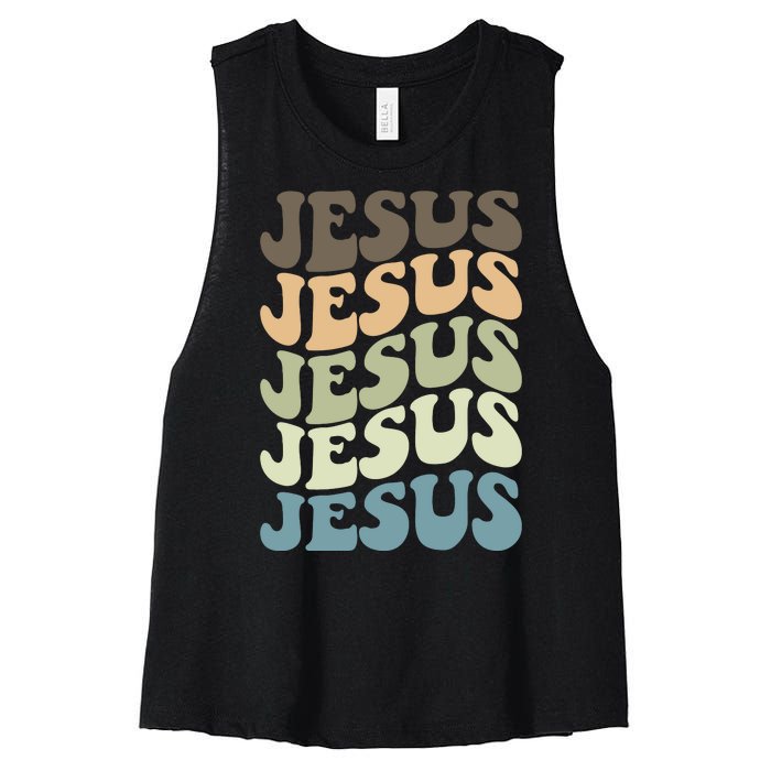 Retro Jesus Name Christian Faith Women's Racerback Cropped Tank