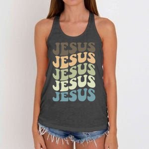 Retro Jesus Name Christian Faith Women's Knotted Racerback Tank