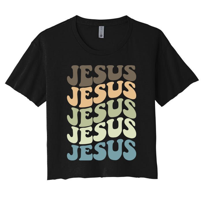 Retro Jesus Name Christian Faith Women's Crop Top Tee