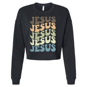 Retro Jesus Name Christian Faith Cropped Pullover Crew