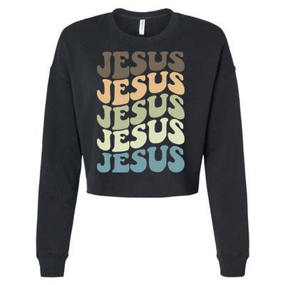 Retro Jesus Name Christian Faith Cropped Pullover Crew