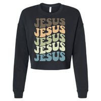 Retro Jesus Name Christian Faith Cropped Pullover Crew