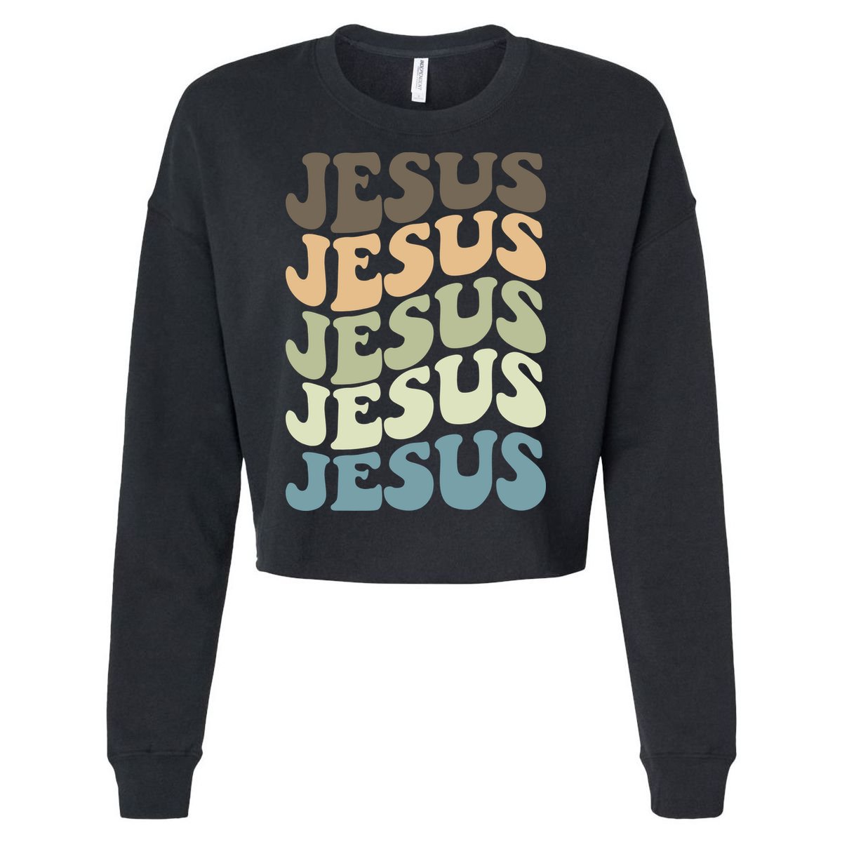 Retro Jesus Name Christian Faith Cropped Pullover Crew
