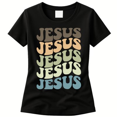 Retro Jesus Name Christian Faith Womens T-Shirt