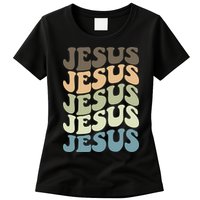 Retro Jesus Name Christian Faith Womens T-Shirt