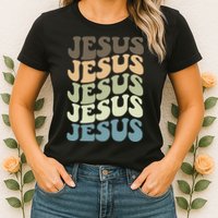 Retro Jesus Name Christian Faith Womens T-Shirt