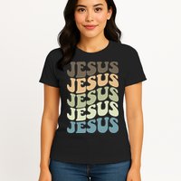 Retro Jesus Name Christian Faith Womens T-Shirt