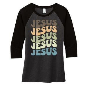 Retro Jesus Name Christian Faith Women's Tri-Blend 3/4-Sleeve Raglan Shirt