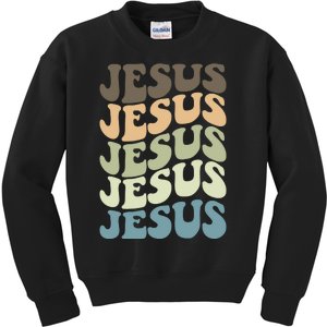 Retro Jesus Name Christian Faith Kids Sweatshirt