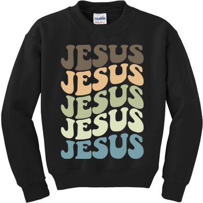 Retro Jesus Name Christian Faith Kids Sweatshirt