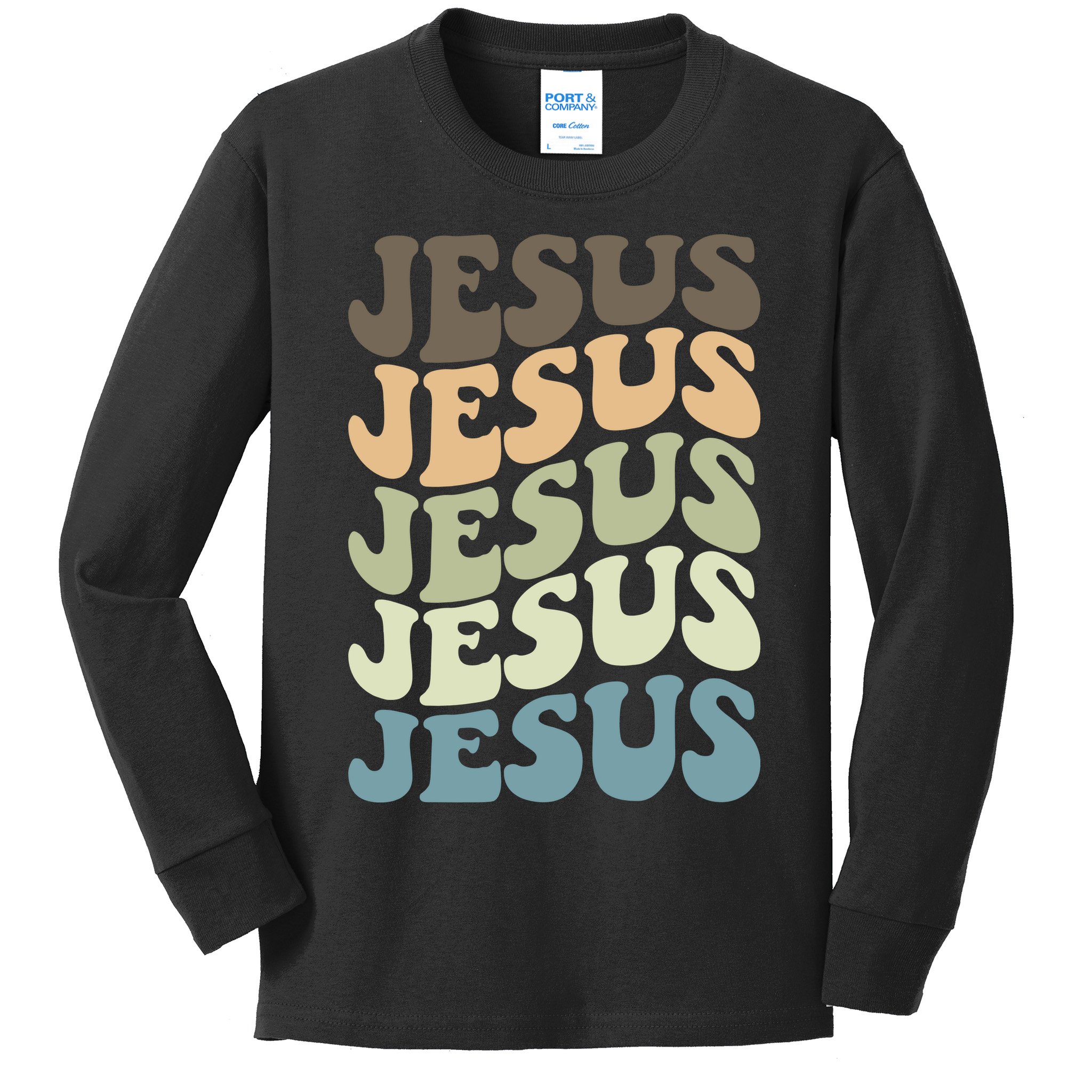 Retro Jesus Name Christian Faith Kids Long Sleeve Shirt
