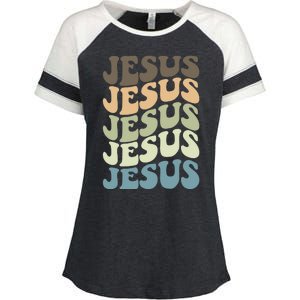 Retro Jesus Name Christian Faith Enza Ladies Jersey Colorblock Tee