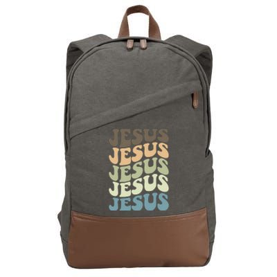 Retro Jesus Name Christian Faith Cotton Canvas Backpack