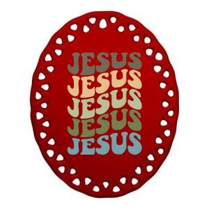 Retro Jesus Name Christian Faith Ceramic Oval Ornament