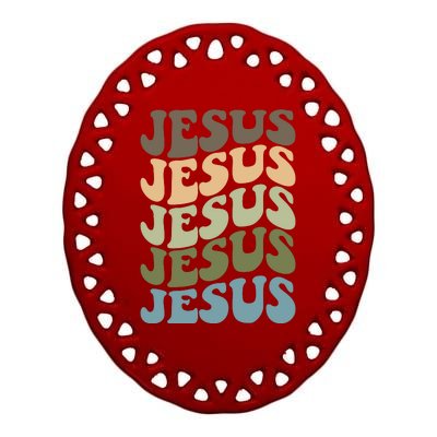 Retro Jesus Name Christian Faith Ceramic Oval Ornament