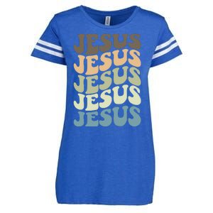 Retro Jesus Name Christian Faith Enza Ladies Jersey Football T-Shirt