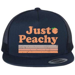 Retro Just Peachy Summer Fun Beach Life Flat Bill Trucker Hat